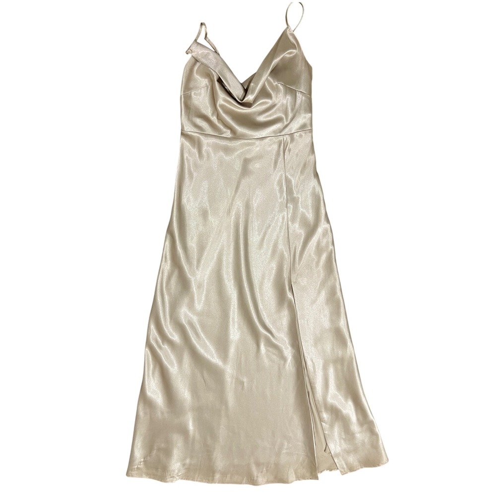 Birdy Grey Champagne Satin Gown M‎ Bridesmaid Formal Dress Shiny
